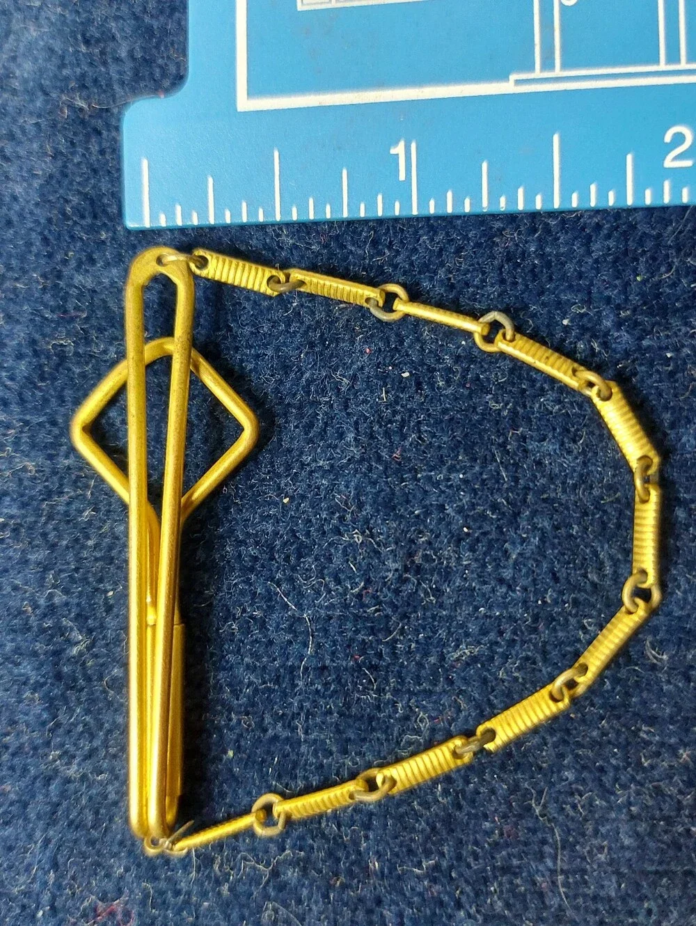 ​VTG Estate Swank Gold Tone Art Deco Geometric Tie Clip Chain Bar Pat 1865995